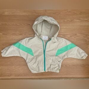 Zara Kids Tan Green Retro Stripe Hooded Windbreaker Raincoat 18 24 months